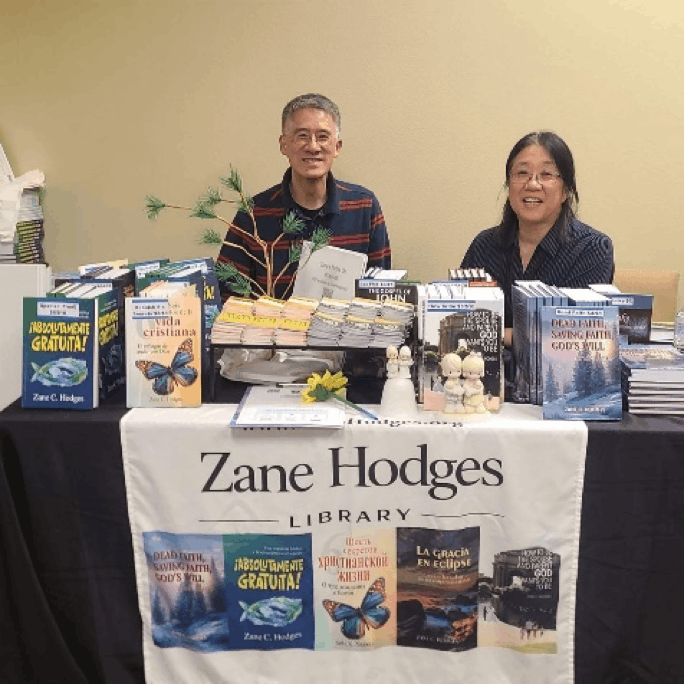 Zane Hodges Library book table at the 2026 Grace Evangelical Society National Conference